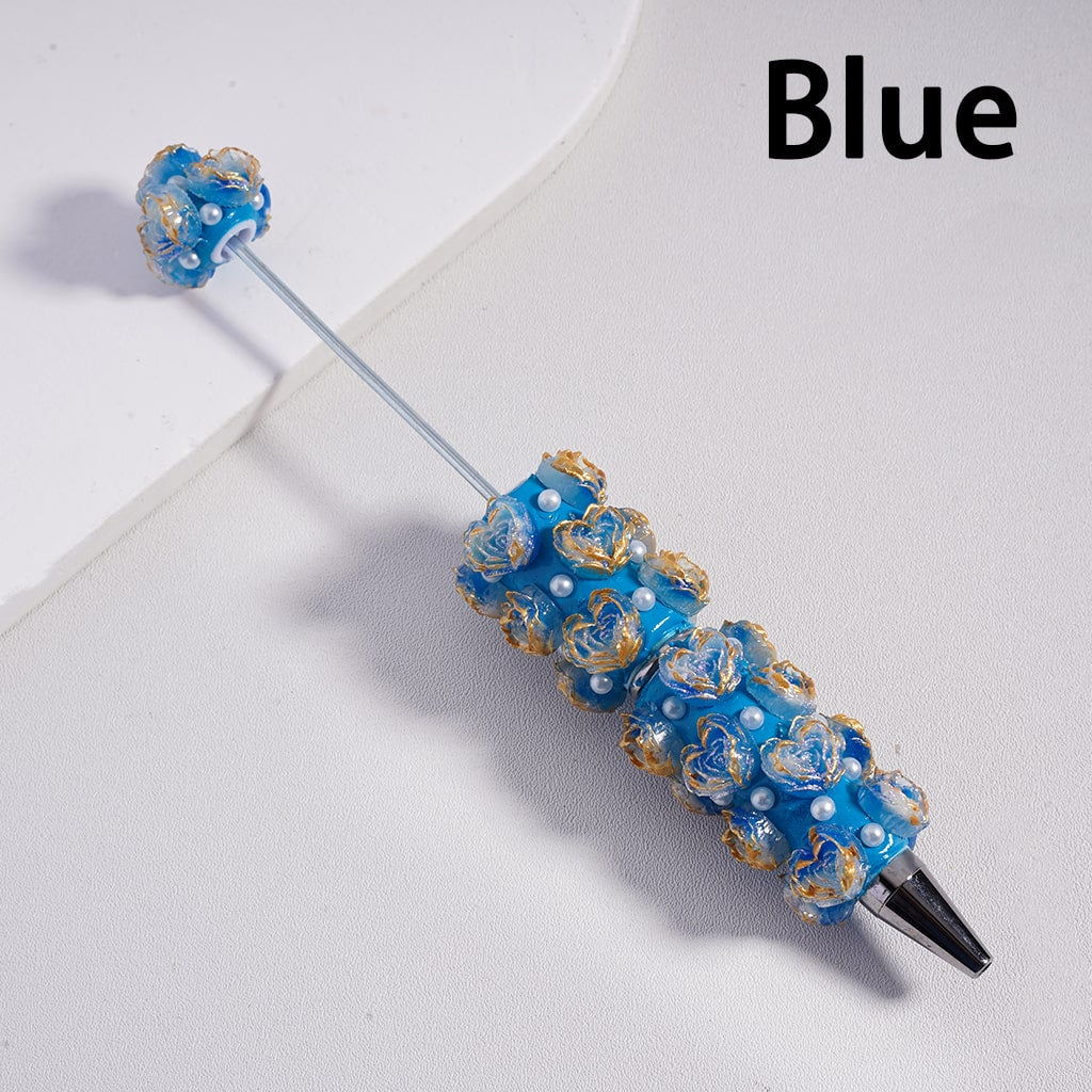 Luminous Heart Shaped Cute Mini Rose Flower Design with White Pearls Beadable Clay Pen