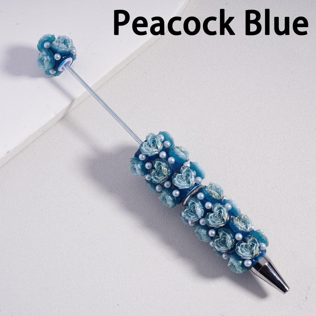 Luminous Heart Shaped Cute Mini Rose Flower Design with White Pearls Beadable Clay Pen