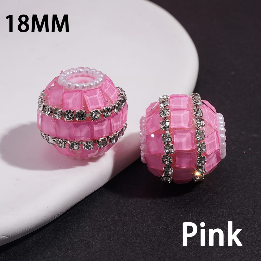 Square Clear Rhinestone & White Pearl Chains Neon Colors Handmade Acrylic Beads 18MM