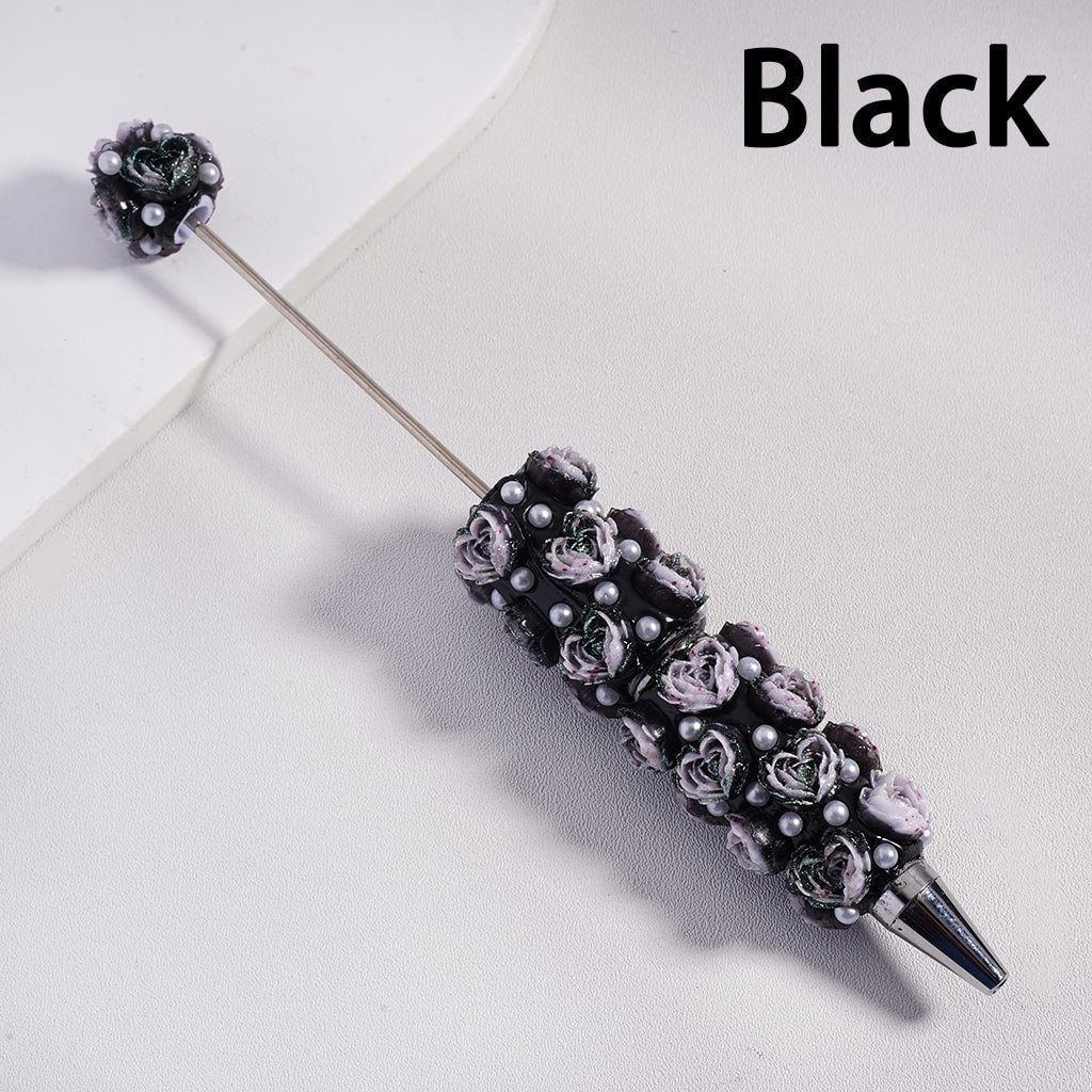 Luminous Heart Shaped Cute Mini Rose Flower Design with White Pearls Beadable Clay Pen