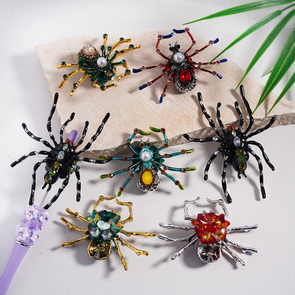 Fancy Alloy Spider Horror Skeleton Skull with Rhinestones, Chains & Shiny Hearts Butterflies Stars Snowflakes Clay Bead Random Mix