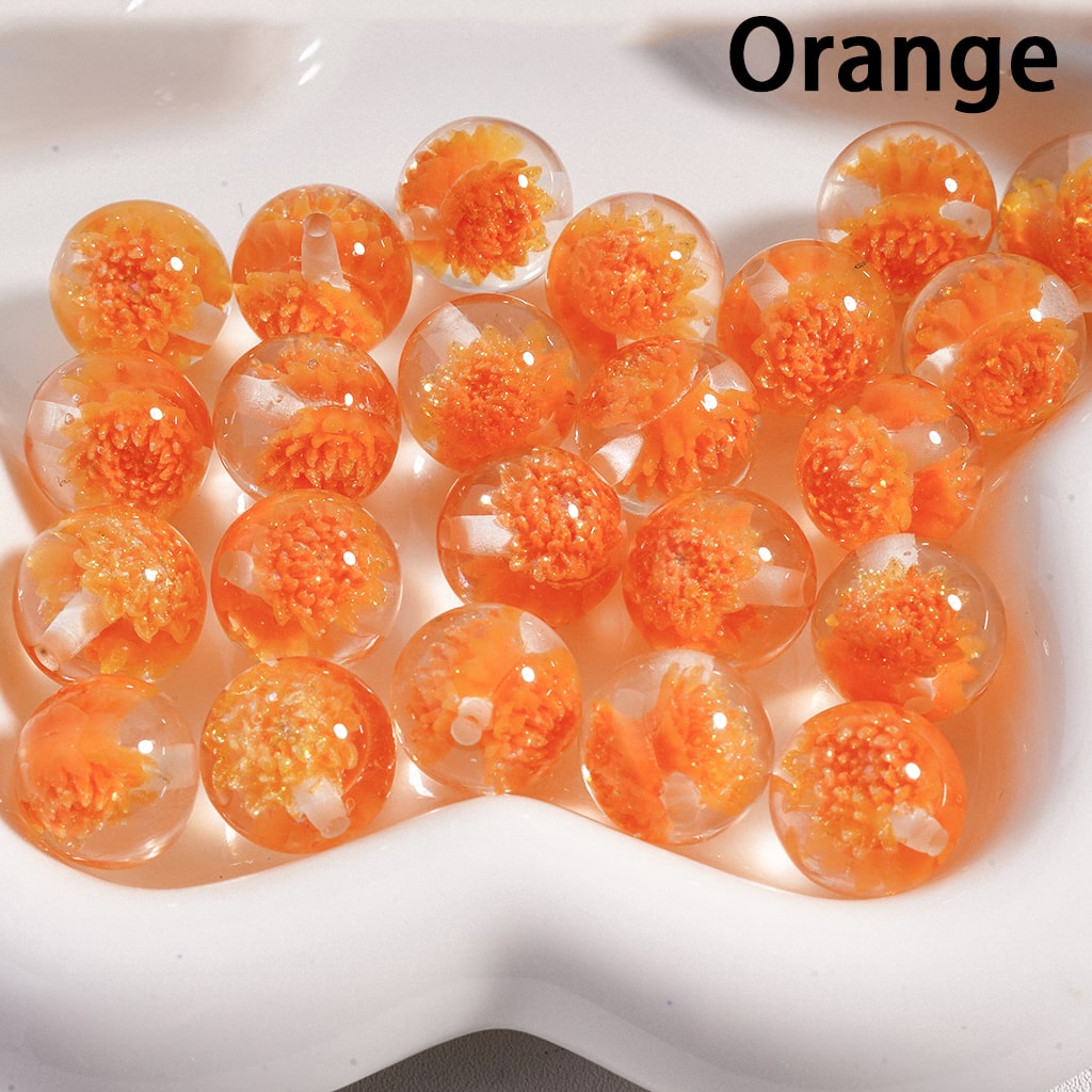 Luminous Glitter Daisy Flower Multi-Color Petals Clear Round 16mm Acrylic Beads