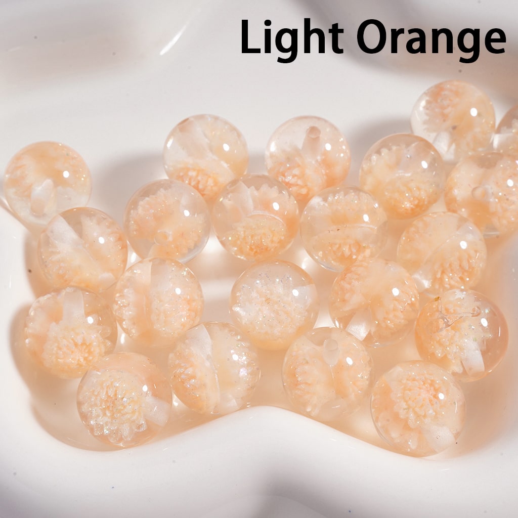 Luminous Glitter Daisy Flower Multi-Color Petals Clear Round 16mm Acrylic Beads