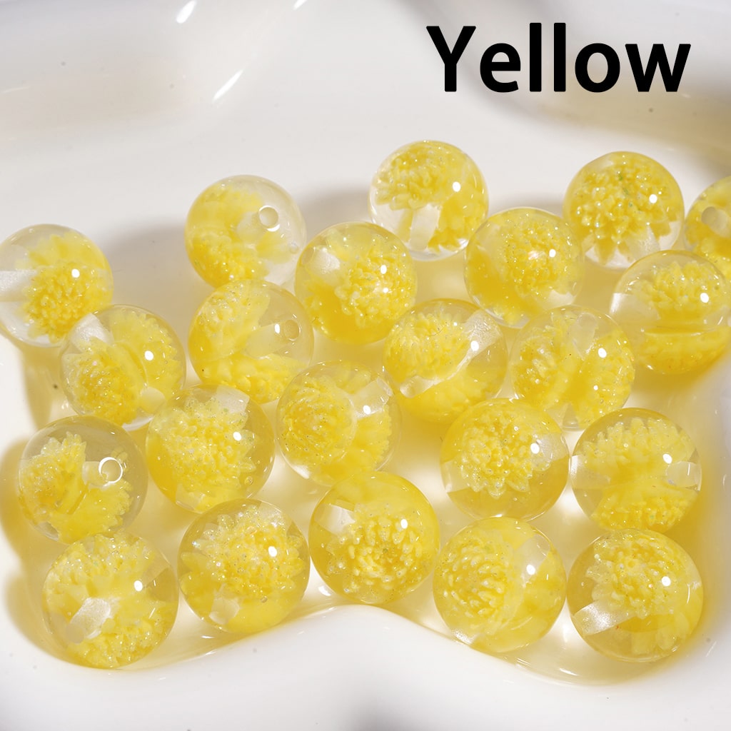Luminous Glitter Daisy Flower Multi-Color Petals Clear Round 16mm Acrylic Beads