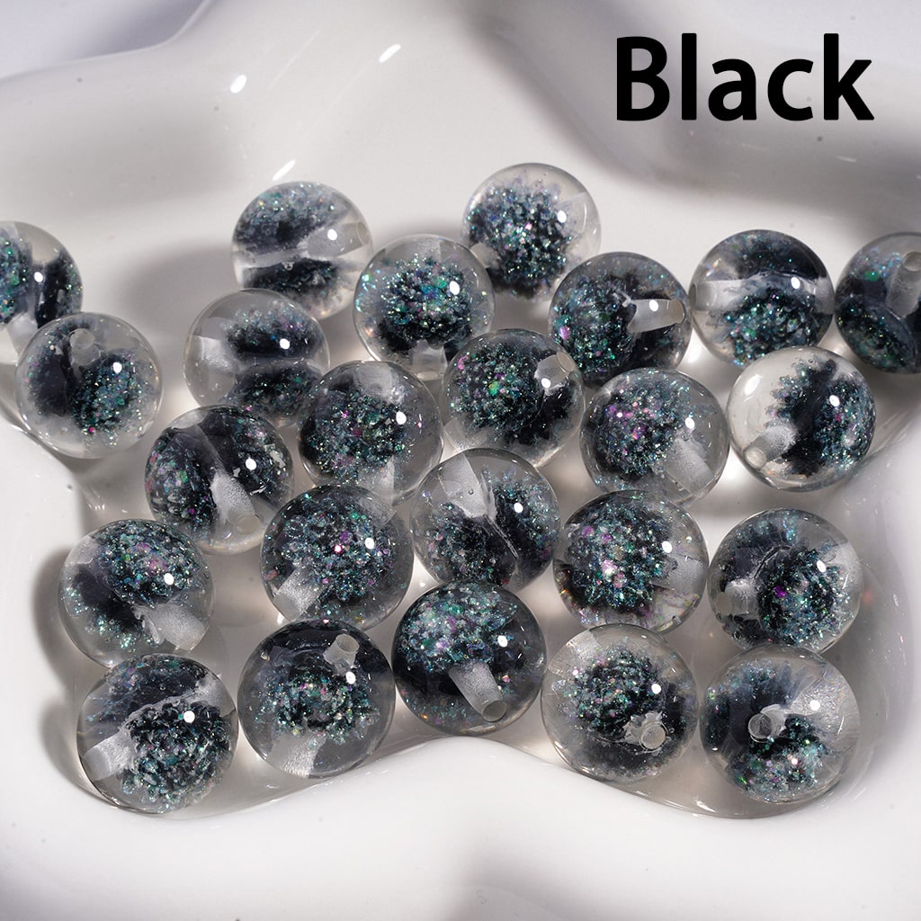 Luminous Glitter Daisy Flower Multi-Color Petals Clear Round 16mm Acrylic Beads