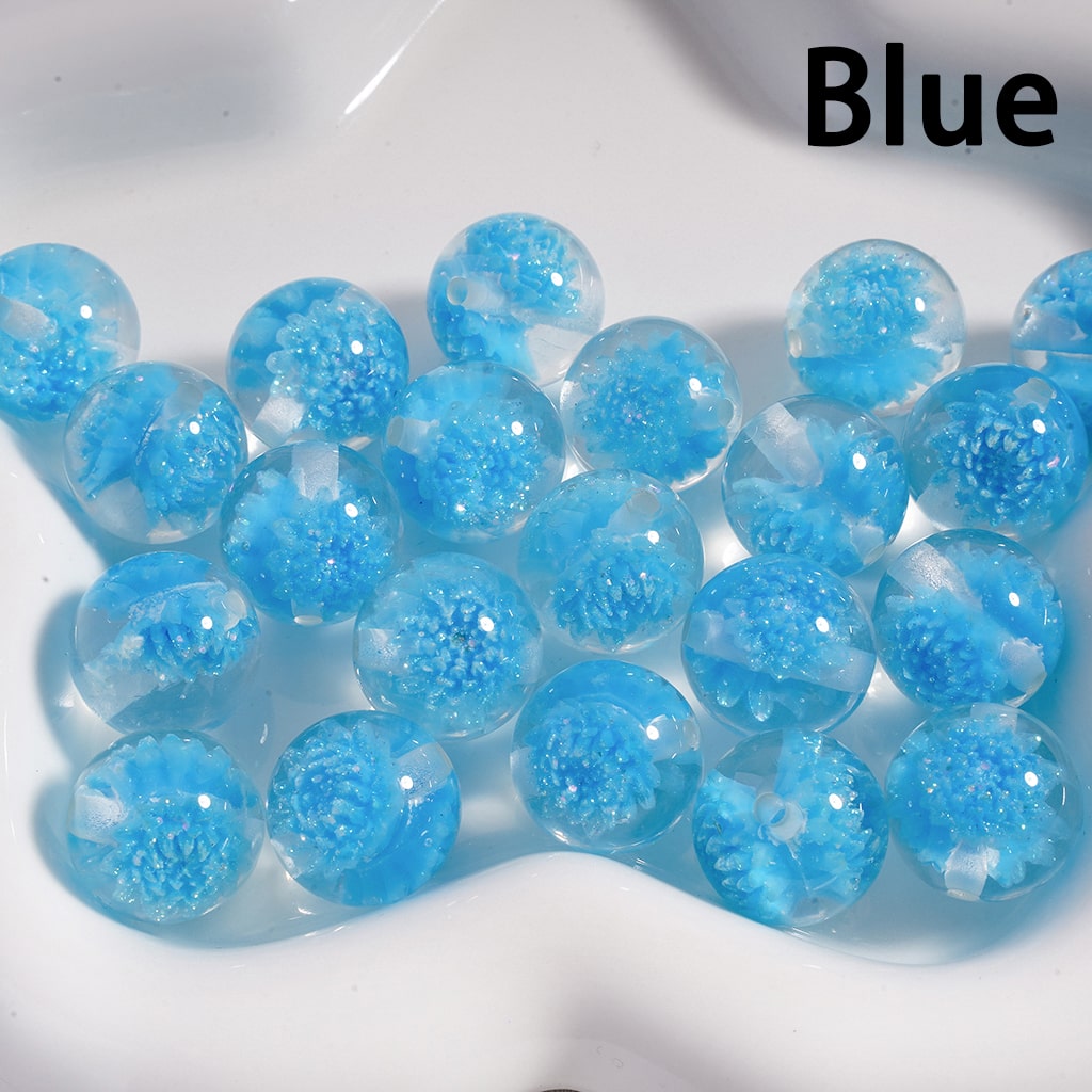 Luminous Glitter Daisy Flower Multi-Color Petals Clear Round 16mm Acrylic Beads
