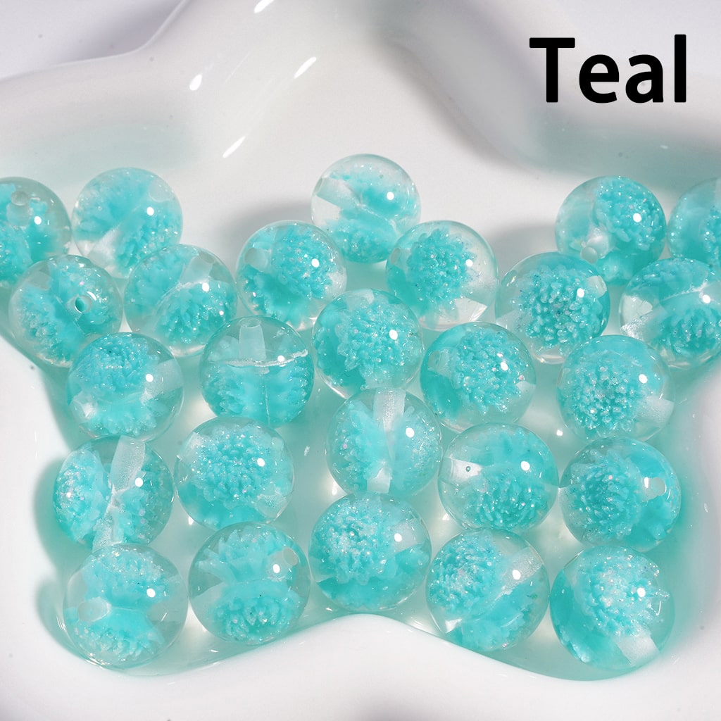 Luminous Glitter Daisy Flower Multi-Color Petals Clear Round 16mm Acrylic Beads