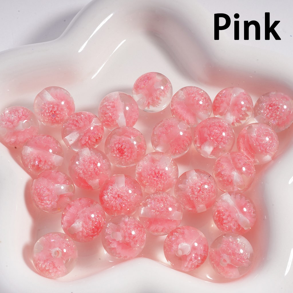 Luminous Glitter Daisy Flower Multi-Color Petals Clear Round 16mm Acrylic Beads