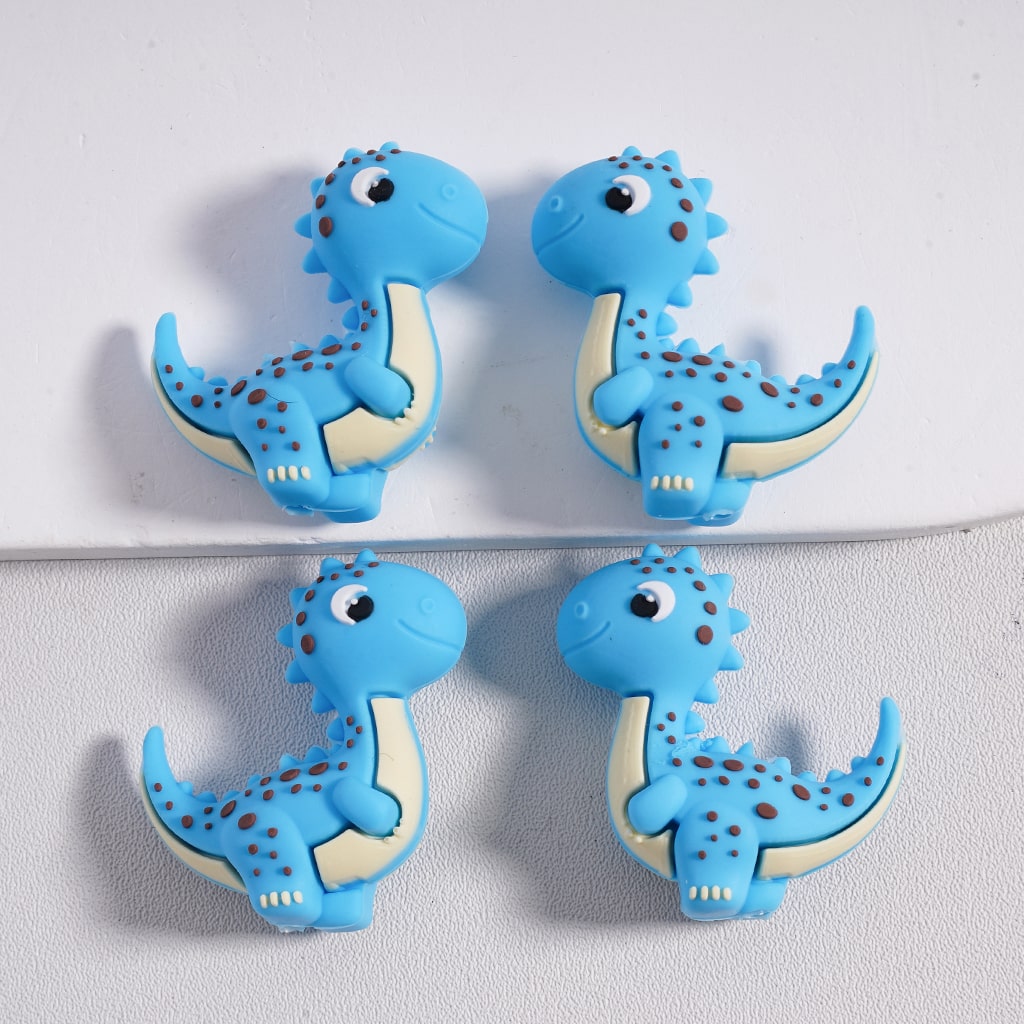 3D Little Cute Dinosaur Design Silicone Focal Beads, Random Mix