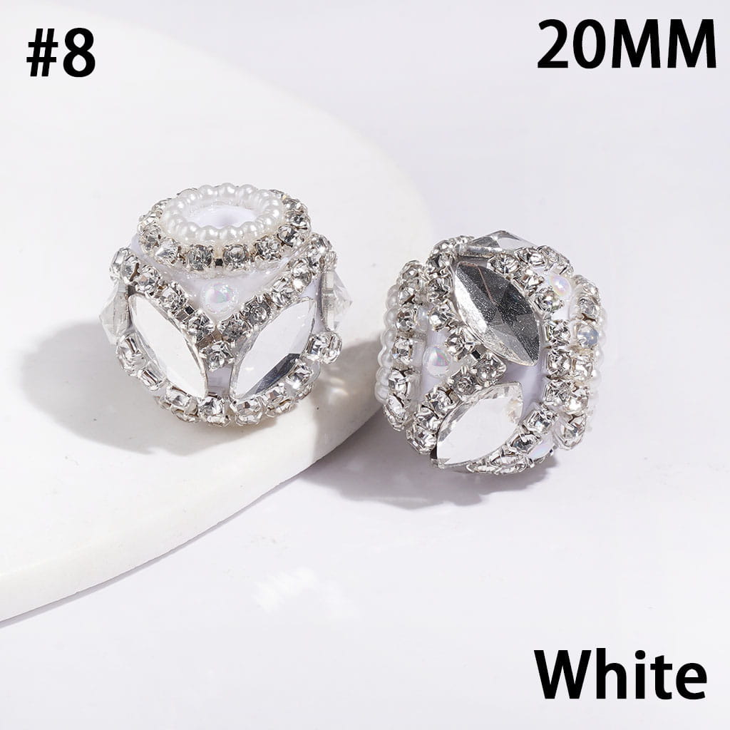 Handmade Acrylic Beads w Leaf Shaped Rhinestones & UV Coated Half-Shell Pearls, Clear Rhinestone & White Pearl Chains, 20MM, Multi-Color