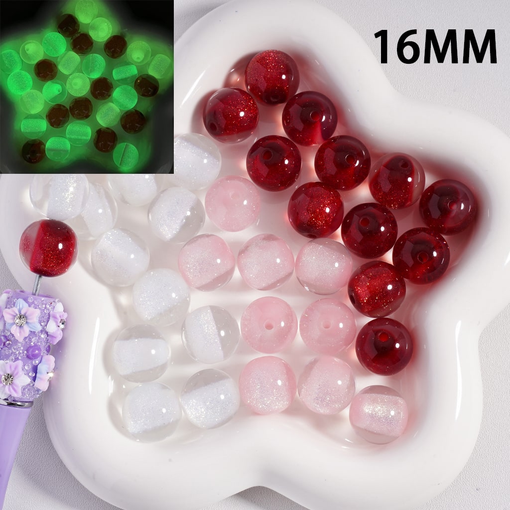 Luminous Glitter Sugar Core Valentine's Day Series Acrylic Beads 6mm, Single Color (200pcs Whole Bag Only) Random Mix