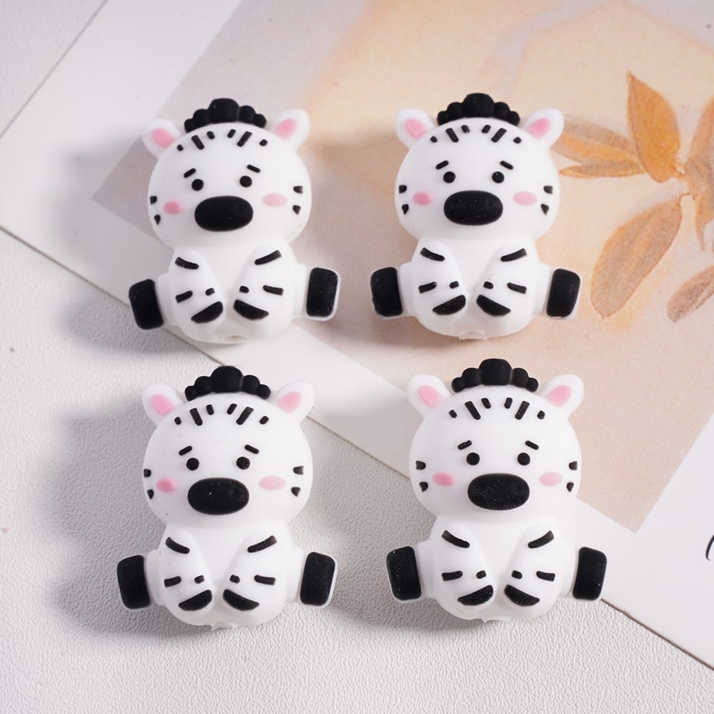 3D Cute Zebra Design Silicone Focal Bead
