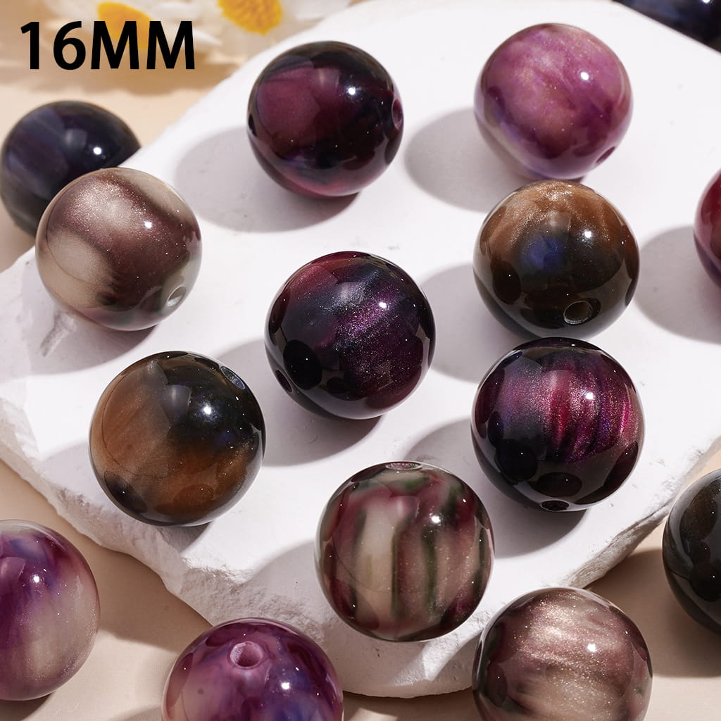 Glitter in Black Purple-Red Ombre Color Round Acrylic Beads for Bracelets 16MM, Random Mix