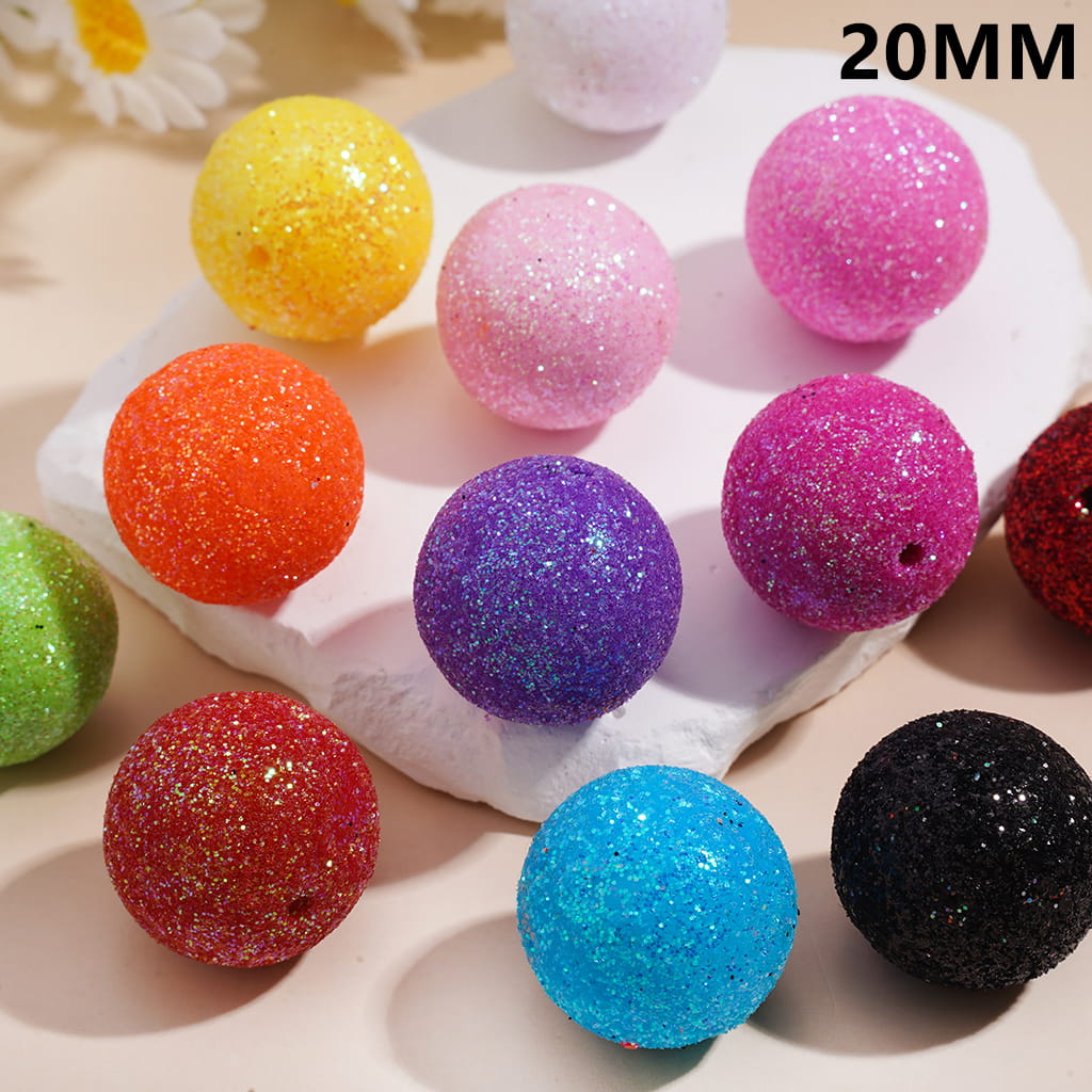 Shiny Glitters Solid Color Round Acrylic Beads for Bracelets 20MM Random Mix