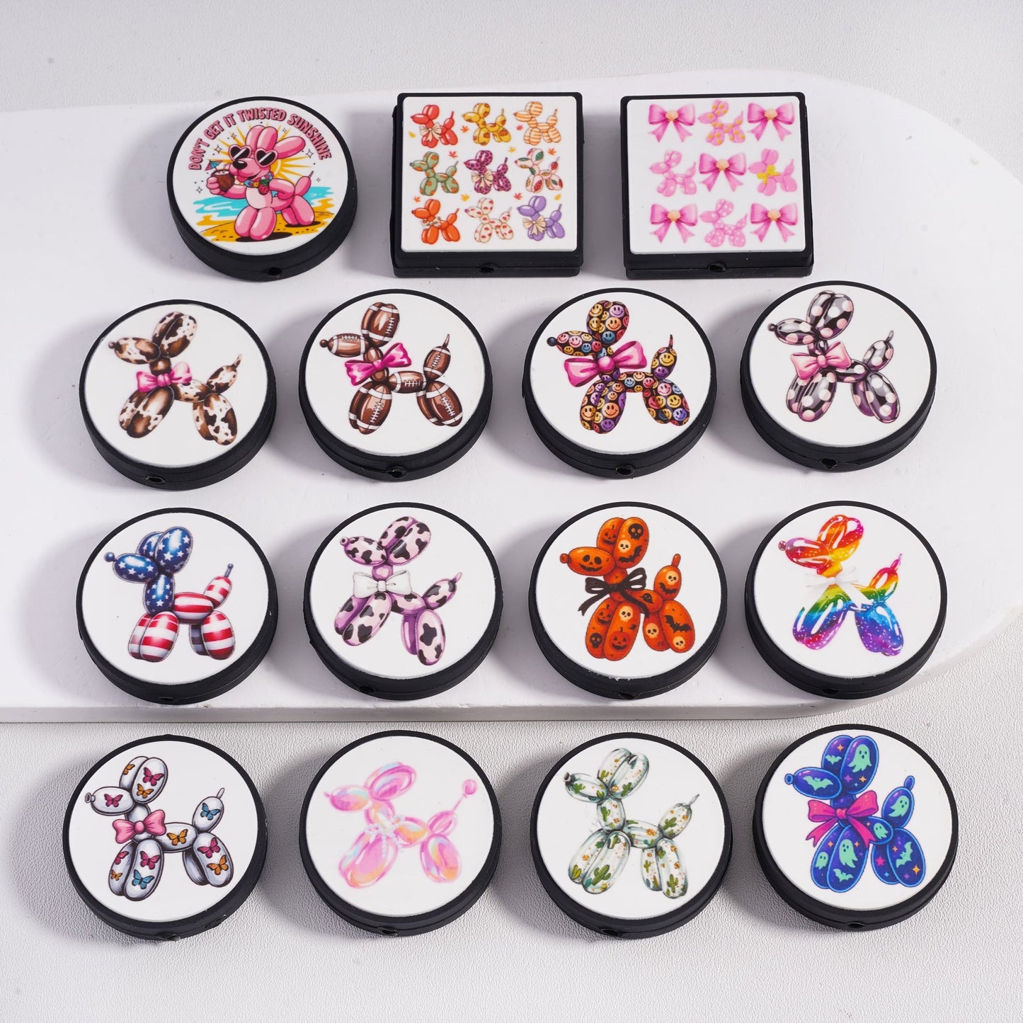 Cute Balloon Dogs with Unique Different Designs Silicone Focal Beads Random Mix