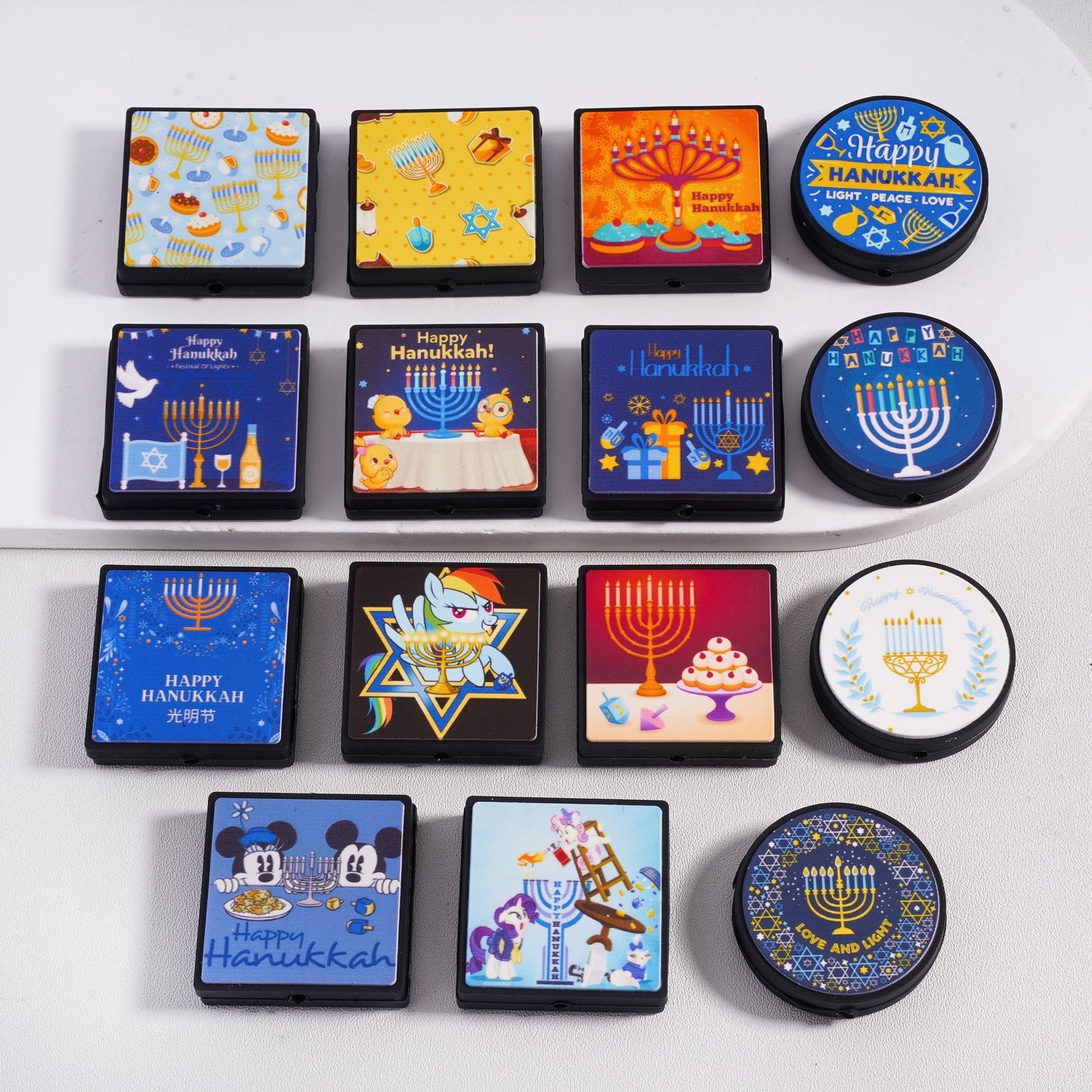 Happy Hanukkah Series with Colorful Unique Designs Silicone Focal Beads Random Mix