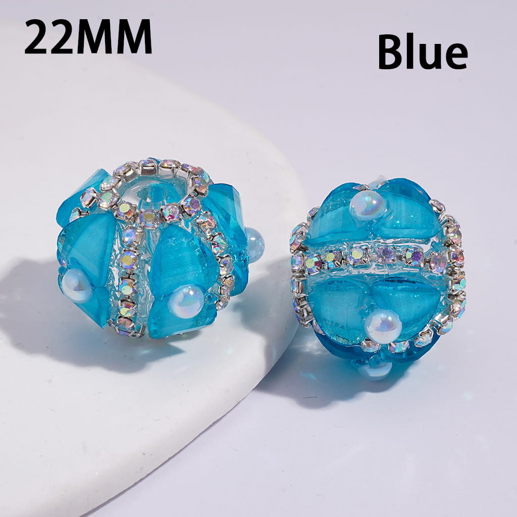 Shiny Heart and Half-Shell Pearls, AB Rhinestone Chains, Neon Color Round Handmade Clear Acrylic Beads 22MM