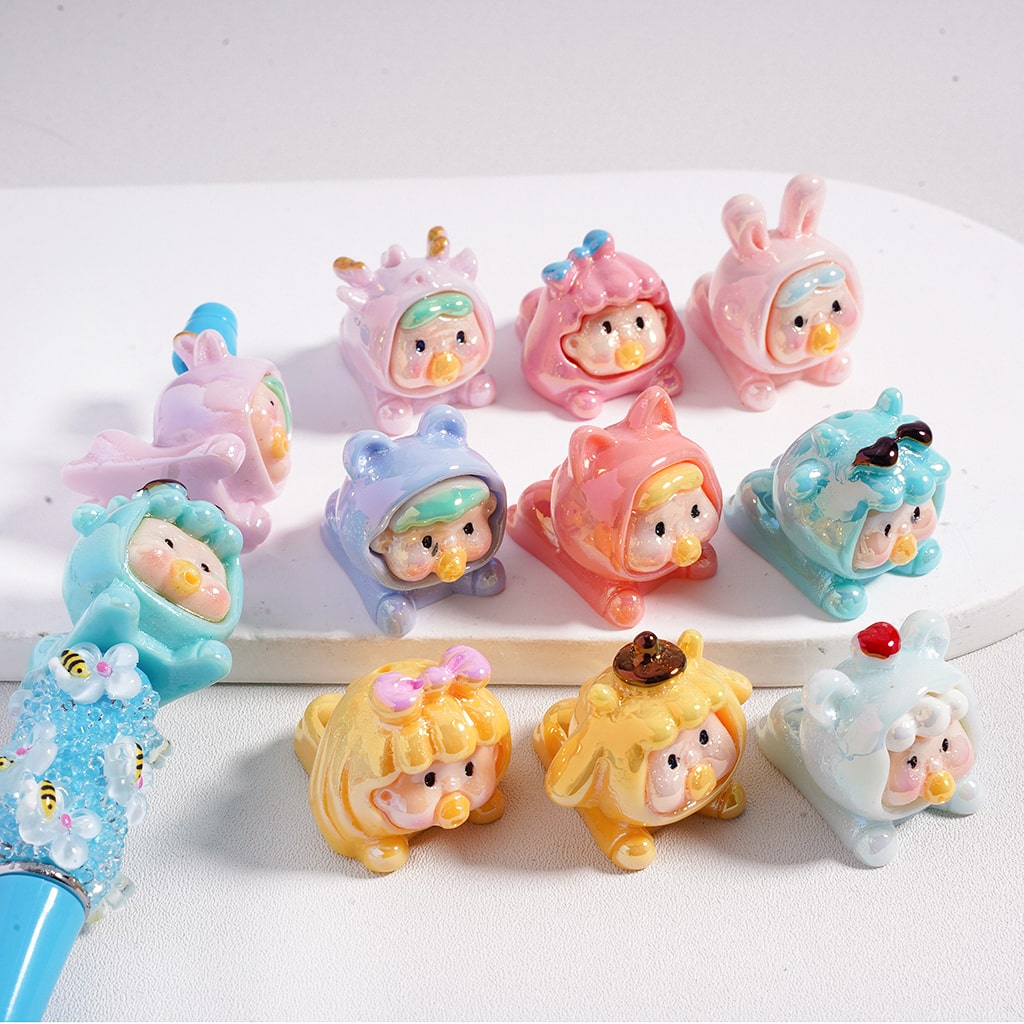 UV Coated Cute Baby with Nipple in Bunny Costume Design Acrylic Baby Random Mix