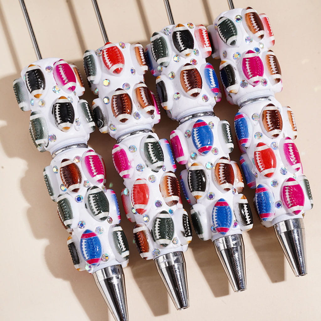 Beadable Clay Pens with Various Colors American Football and AB Rhinestones