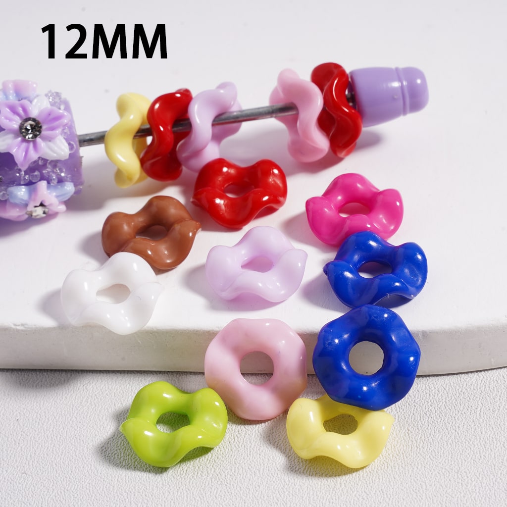 Shiny Wavy Shape Spacer Large Hole, Solid Color Acrylic Beads 12MM, Random Mix