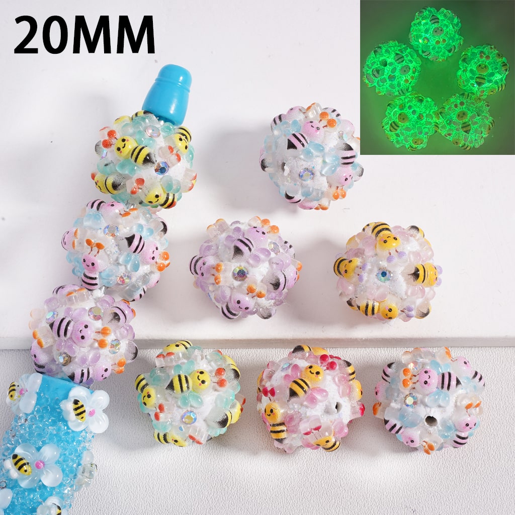 Luminous Mini Bee with AB Rhinestones Round Clay Beads 20MM, Random Mix