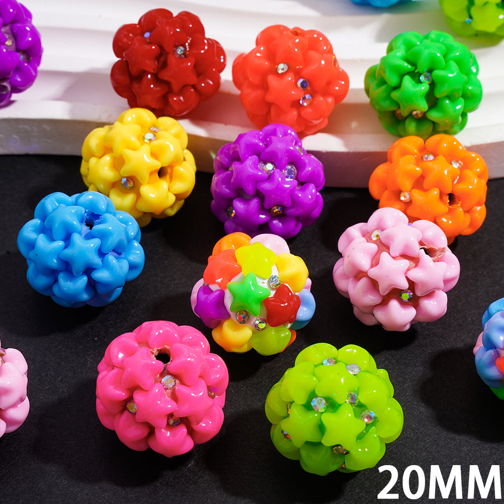 Clay Beads with Fluorescent Five-Pointed Stars, 20MM, Random Mix