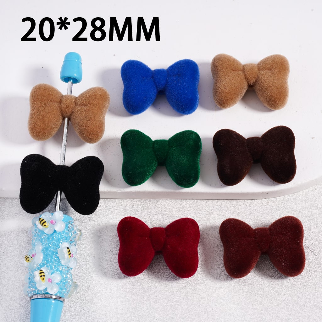 Flocked Fluffy Bowknot Dark Colors Acrylic Beads 20*28MM, Random Mix