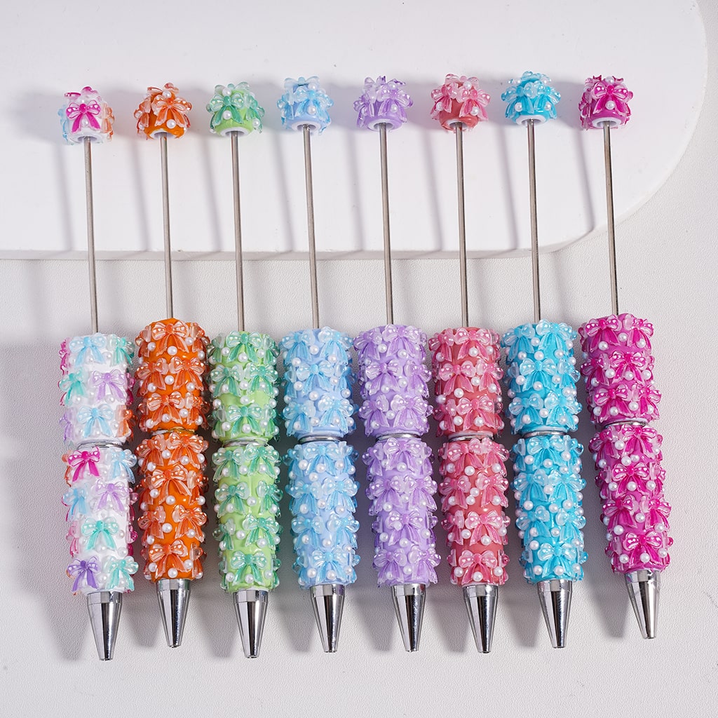 Cute Bowknot & White Pearls Valentine’s Day Theme Decorative Beadable Clay Pen Random Mix