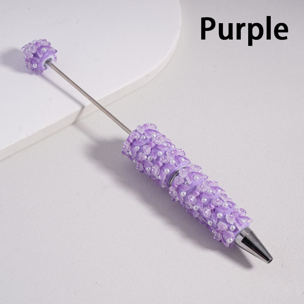Cute Bowknot & White Pearls Valentine’s Day Theme Decorative Beadable Clay Pen Random Mix