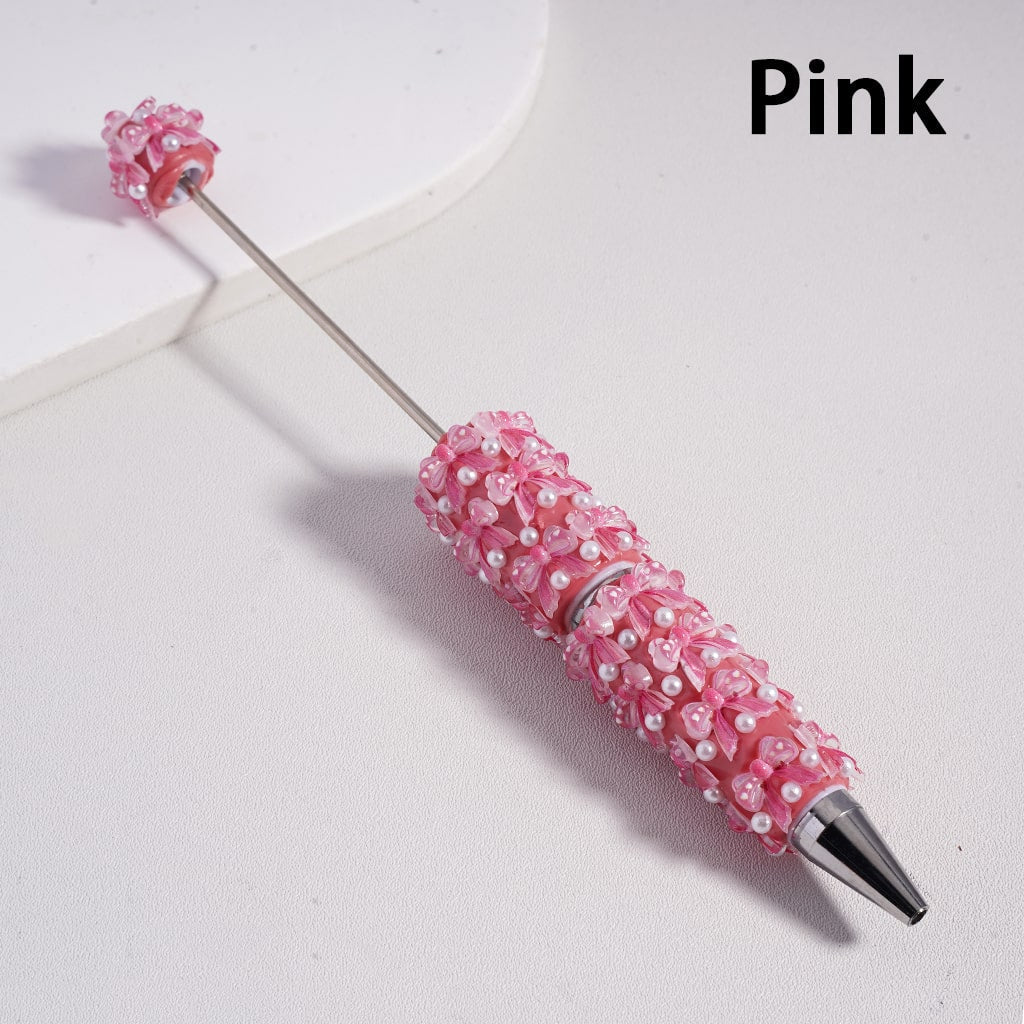 Cute Bowknot & White Pearls Valentine’s Day Theme Decorative Beadable Clay Pen Random Mix