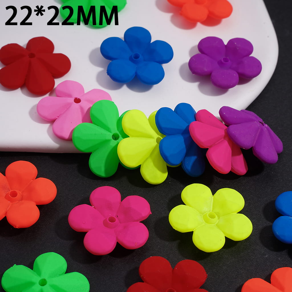 Acrylic Beads Matte Rubber Touch Five-Petaled Flower, Fluorescence, 22*22MM, Random Mix