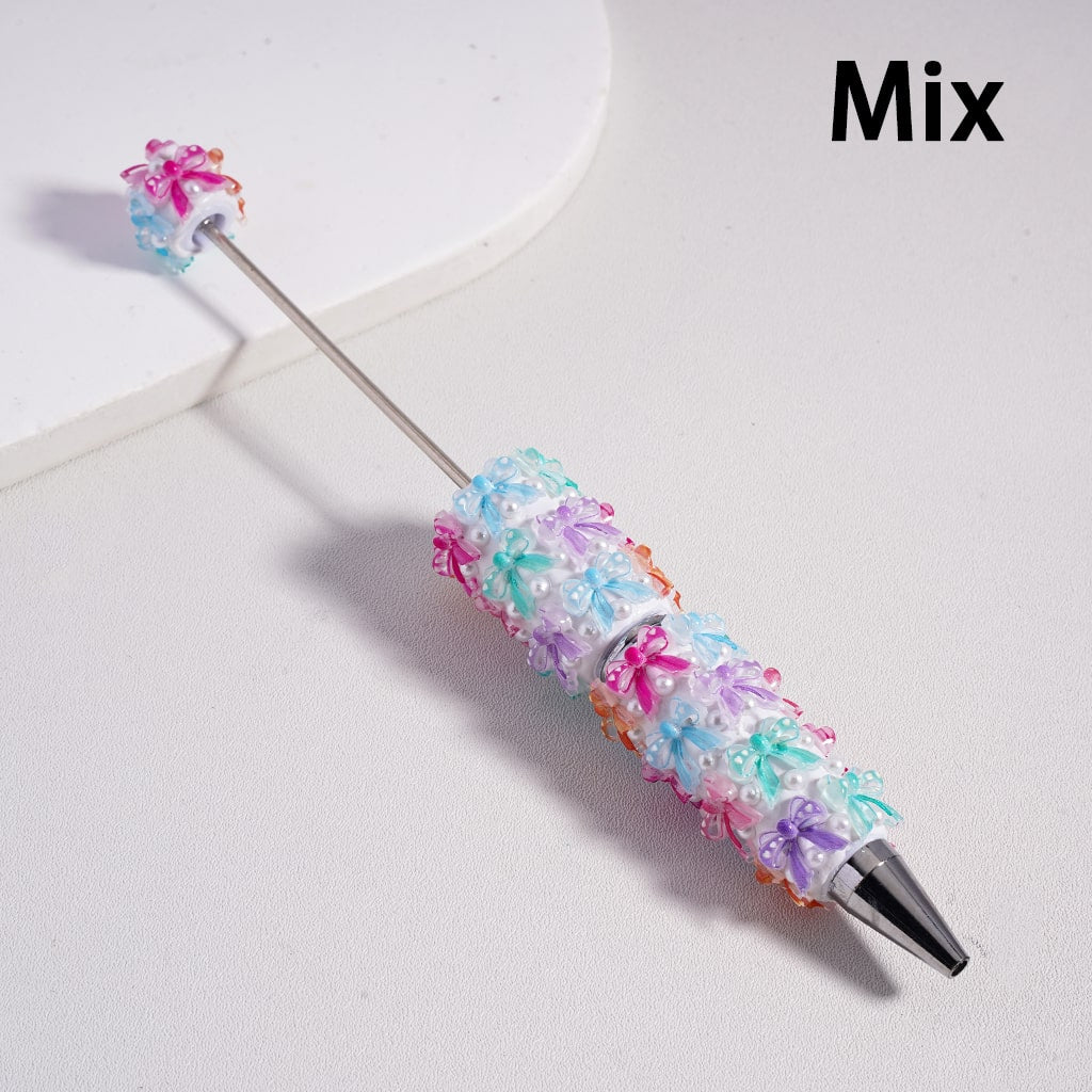 Cute Bowknot & White Pearls Valentine’s Day Theme Decorative Beadable Clay Pen Random Mix