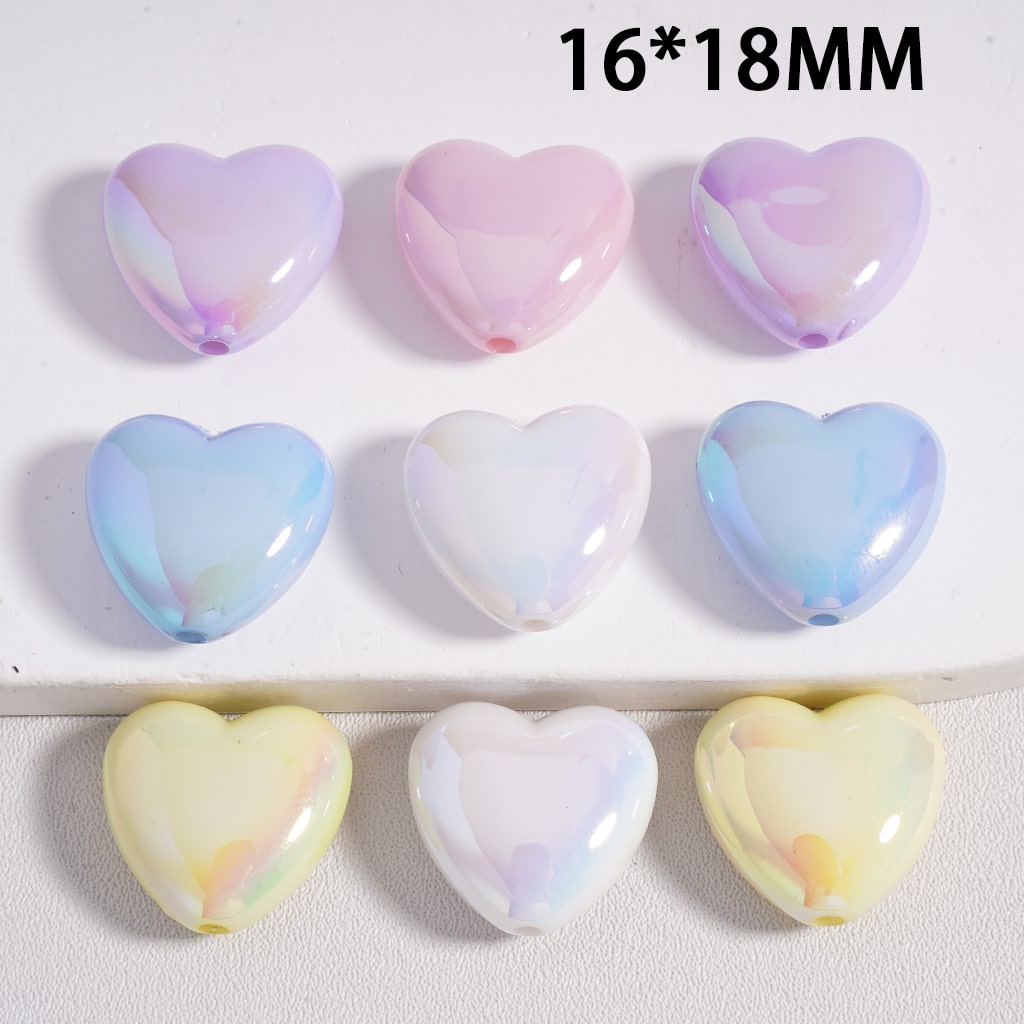 UV Coated Cute Heart Shapes in Macaron Color Shiny Acrylic Beads 16*18MM, Random Mix (Can't Used for the Pen)