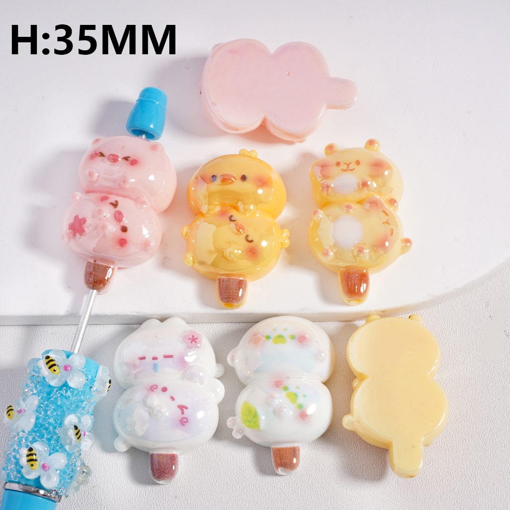 UV Coated Ice Cream Stick Animal Sape Flat Back Acrylic Beads 35MM Height, Random Mix