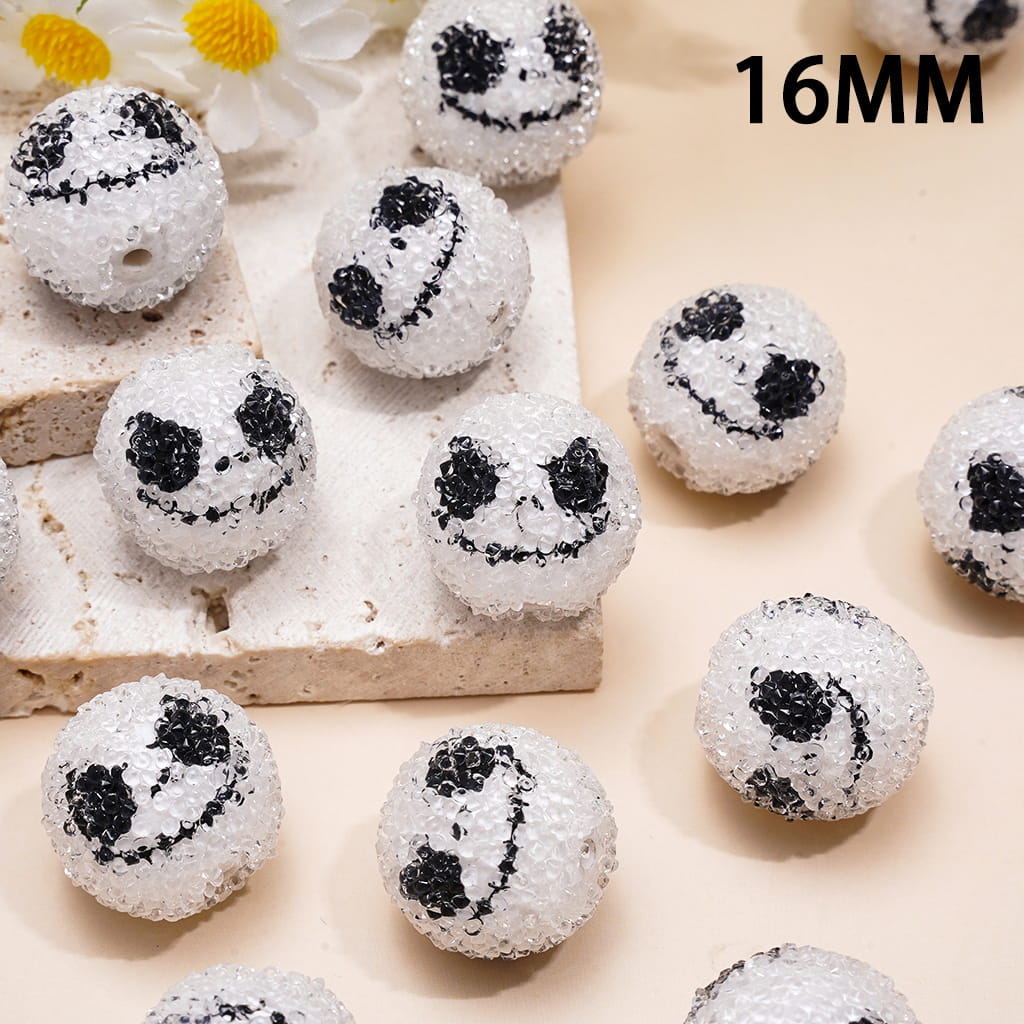Skull Sugar Beads with Clear Rhinestones in Halloween Theme, 16MM