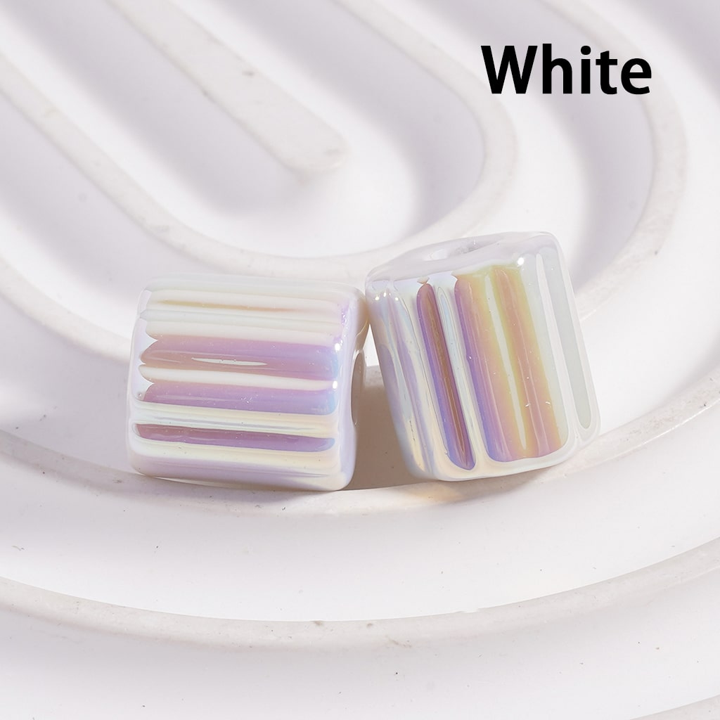 UV Coated Striped Cylinder Solid Color Acrylic Beads Random Mix 10*12MM(Single Color is available for 500pcs(Whole Bag) Only)