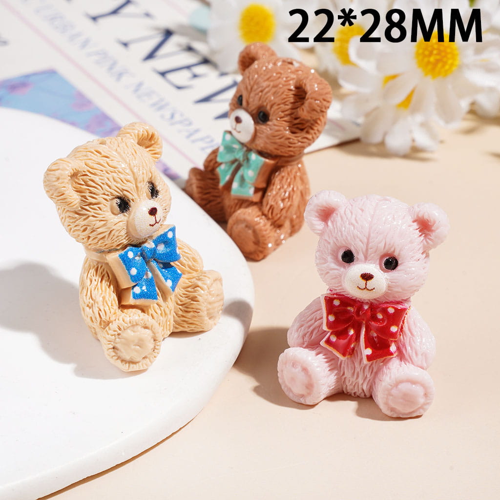 Cute Mini Teddy Bear with Bow Tie Silicone Focal Beads, 22*28MM, Multi-Color Random Mix