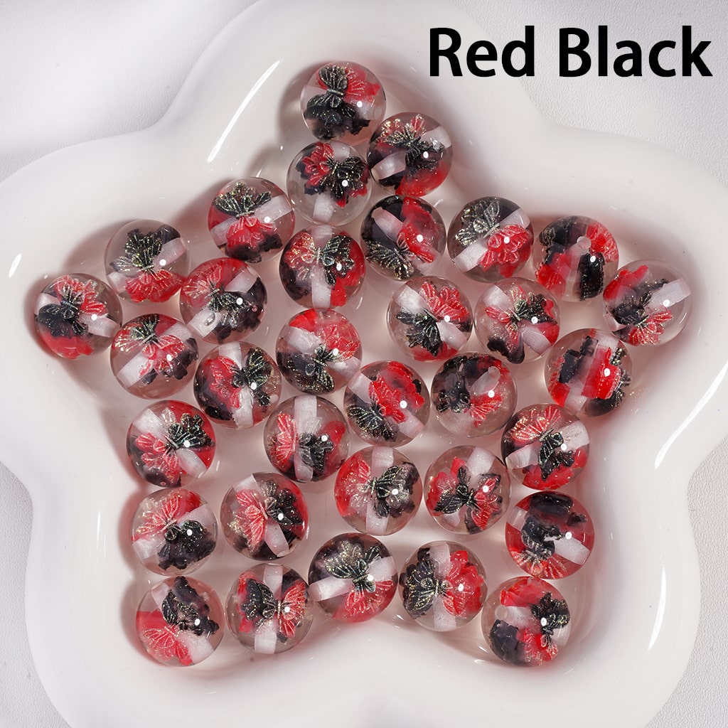 Luminous Color Changing with Embedded Glitter Butterfly Clear Round Acrylic Bead 16mm