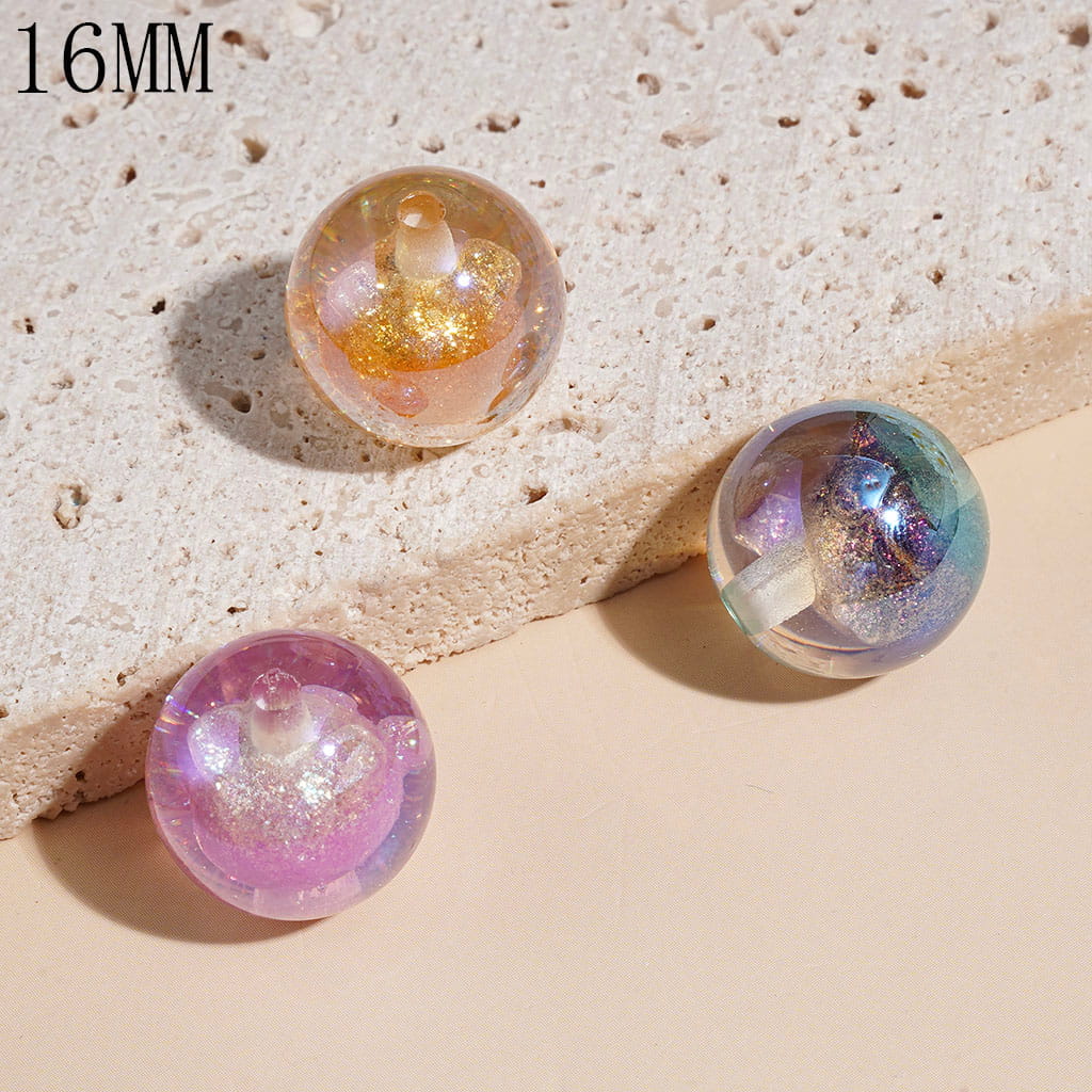 UV-Coated Transparent Glitter Dreamy Style Round Acrylic Beads for Bracelets, 16MM, Multi-Color, Random Mix