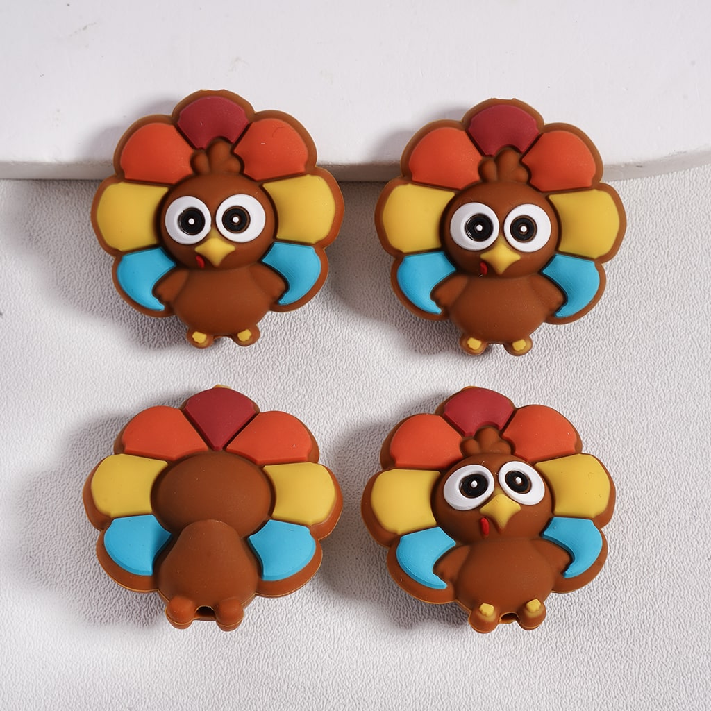 3D Cute Colorful Cartoon Style Turkey Thanksgiving Theme Silicone Focal Bead