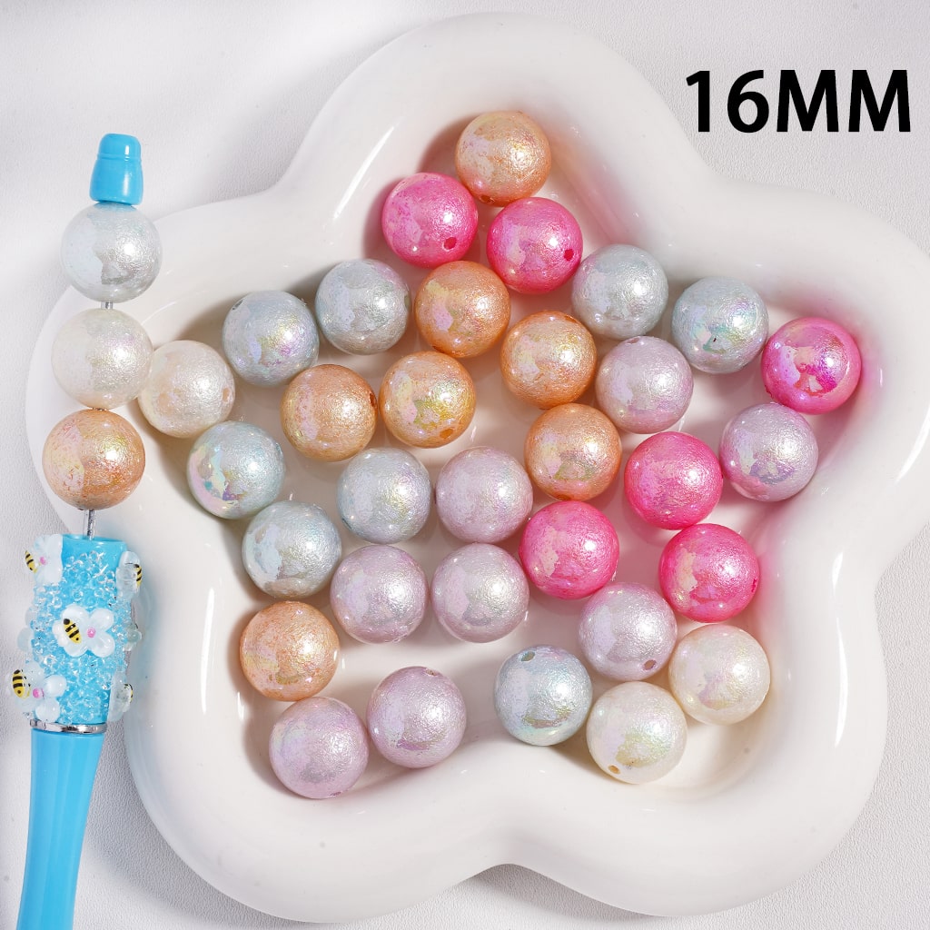 UV Coating Bumpy Effect Shiny Round Acrylic Beads 16MM, Random Mix