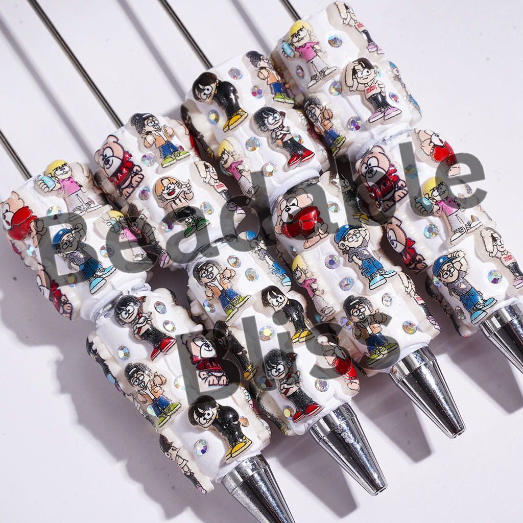 Beadable Clay Pens with Cartoon Style Boy and Cute Dog, AB Rhinestones