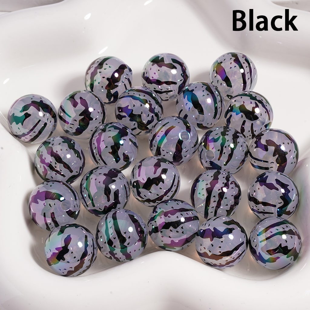 UV Coated Watermelon Stripe Print, Multi Color Round Acrylic Beads 16MM (Single Color is available for 200pcs(Whole Bag) Only)