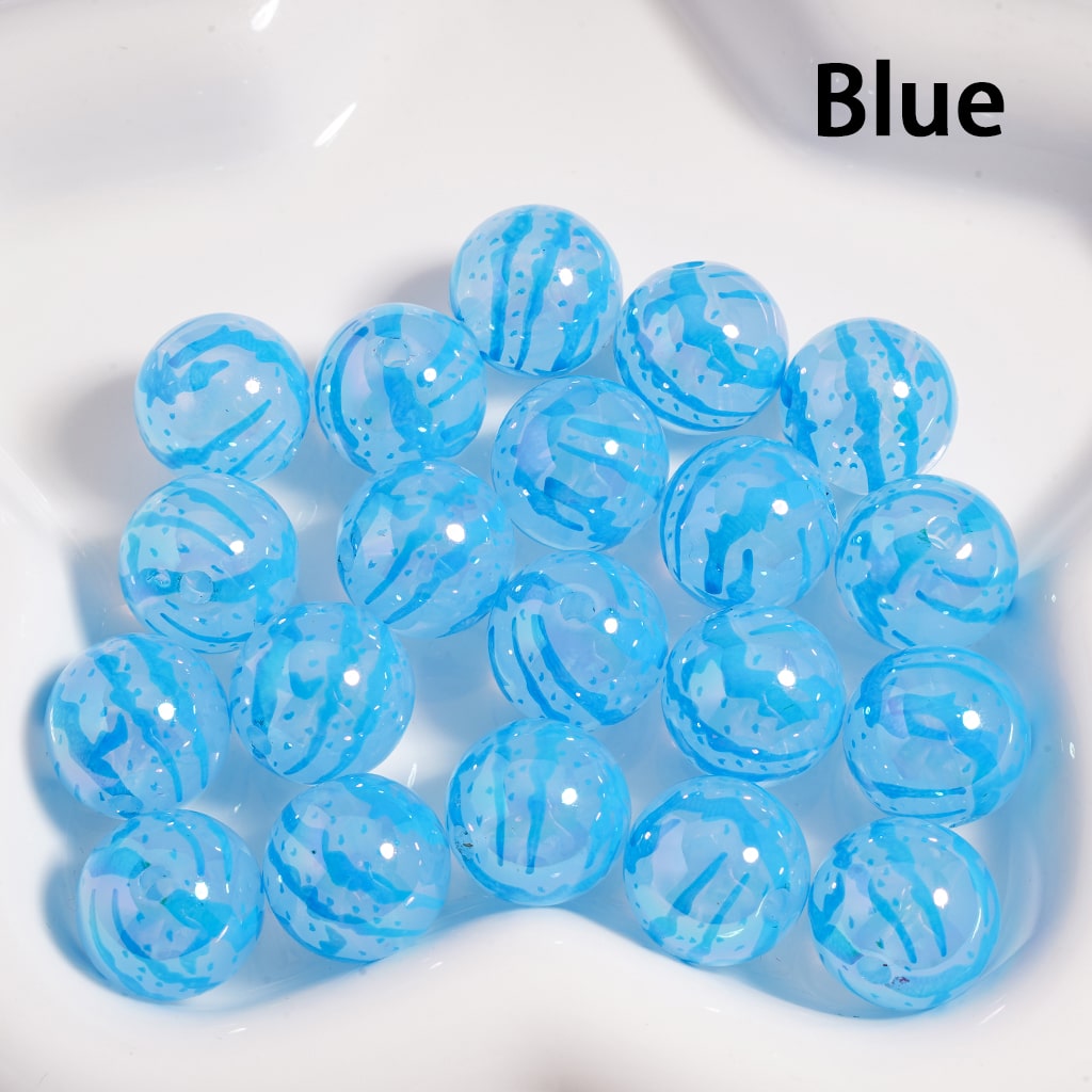 UV Coated Watermelon Stripe Print, Multi Color Round Acrylic Beads 16MM (Single Color is available for 200pcs(Whole Bag) Only)
