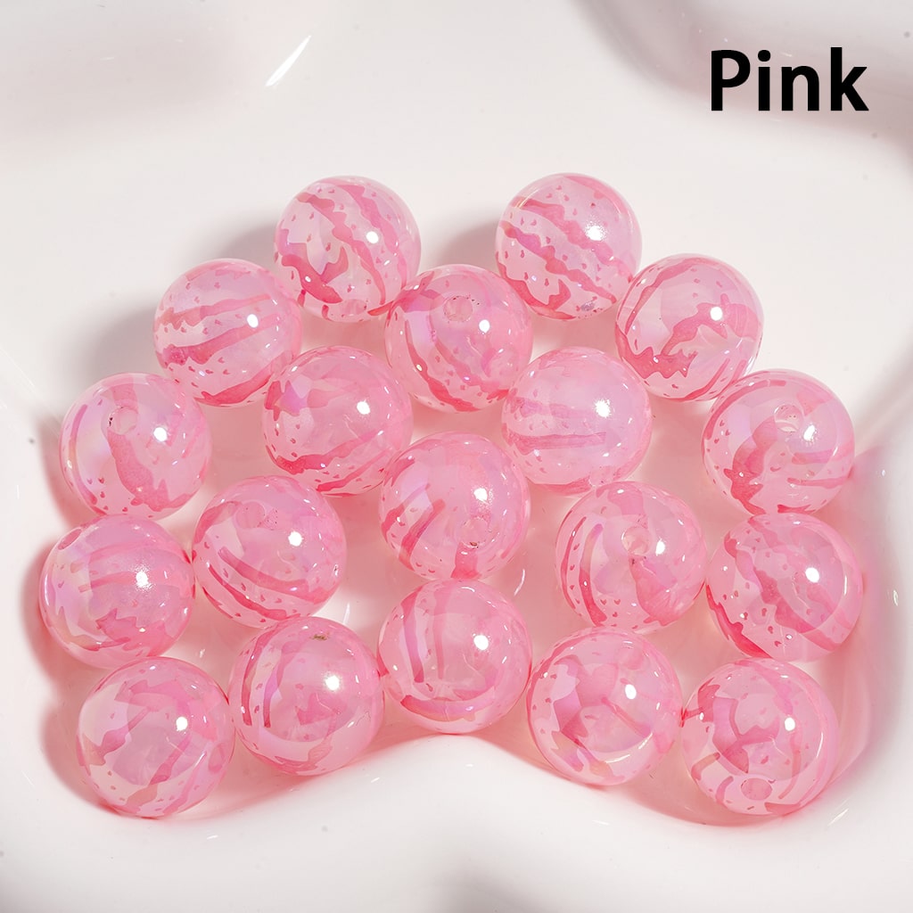 UV Coated Watermelon Stripe Print, Multi Color Round Acrylic Beads 16MM (Single Color is available for 200pcs(Whole Bag) Only)