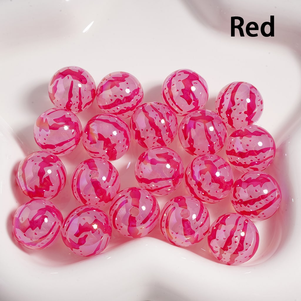 UV Coated Watermelon Stripe Print, Multi Color Round Acrylic Beads 16MM (Single Color is available for 200pcs(Whole Bag) Only)