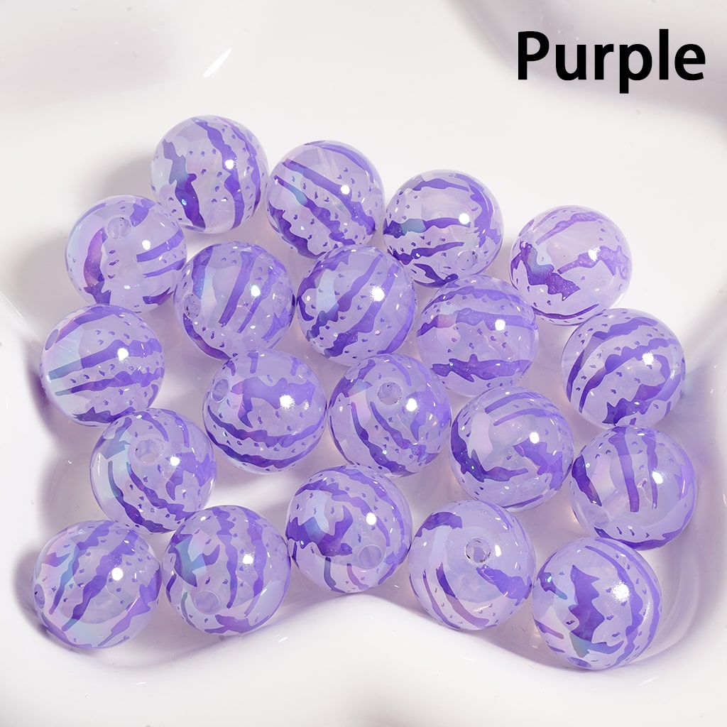 UV Coated Watermelon Stripe Print, Multi Color Round Acrylic Beads 16MM (Single Color is available for 200pcs(Whole Bag) Only)