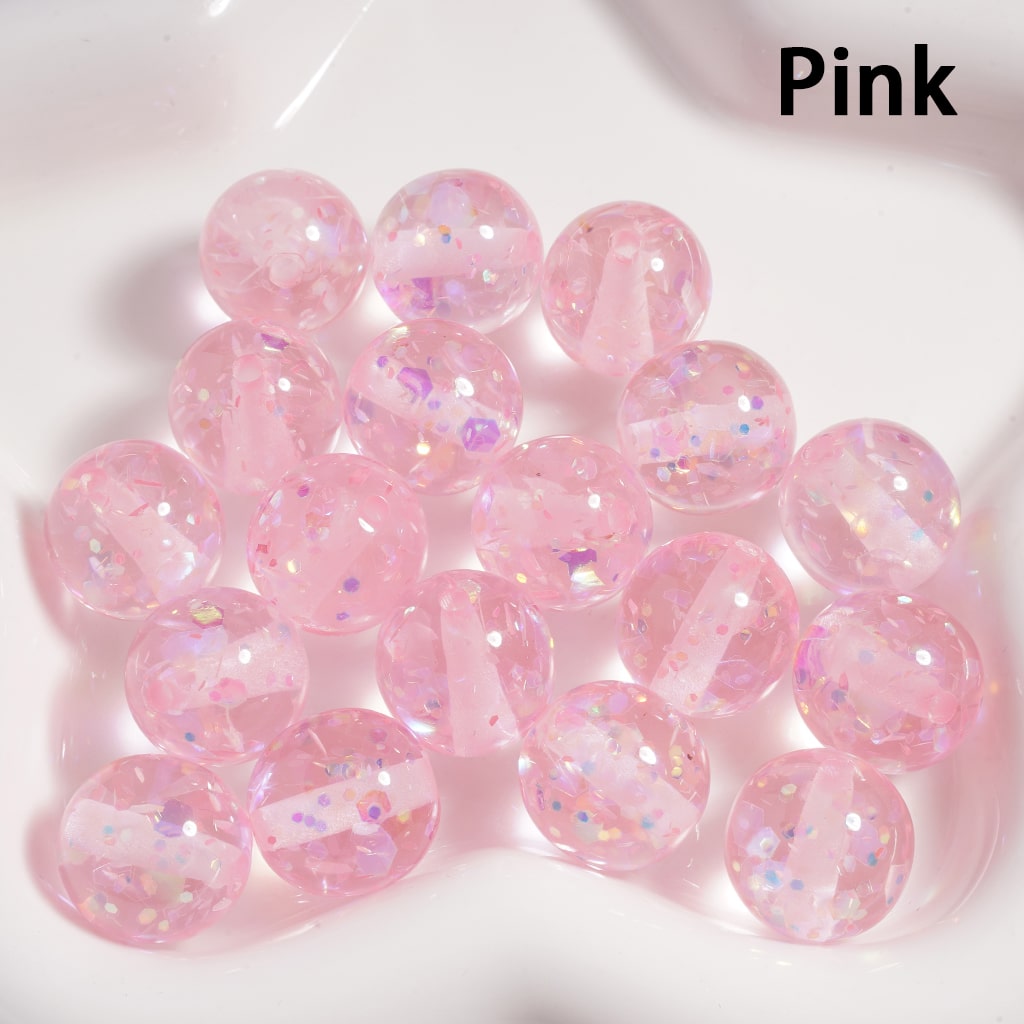 Laser Effect Translucent with Shiny Flakes Inside Round Acrylic Beads 16MM (Single Color is available for 200pcs(Whole Bag) Only)