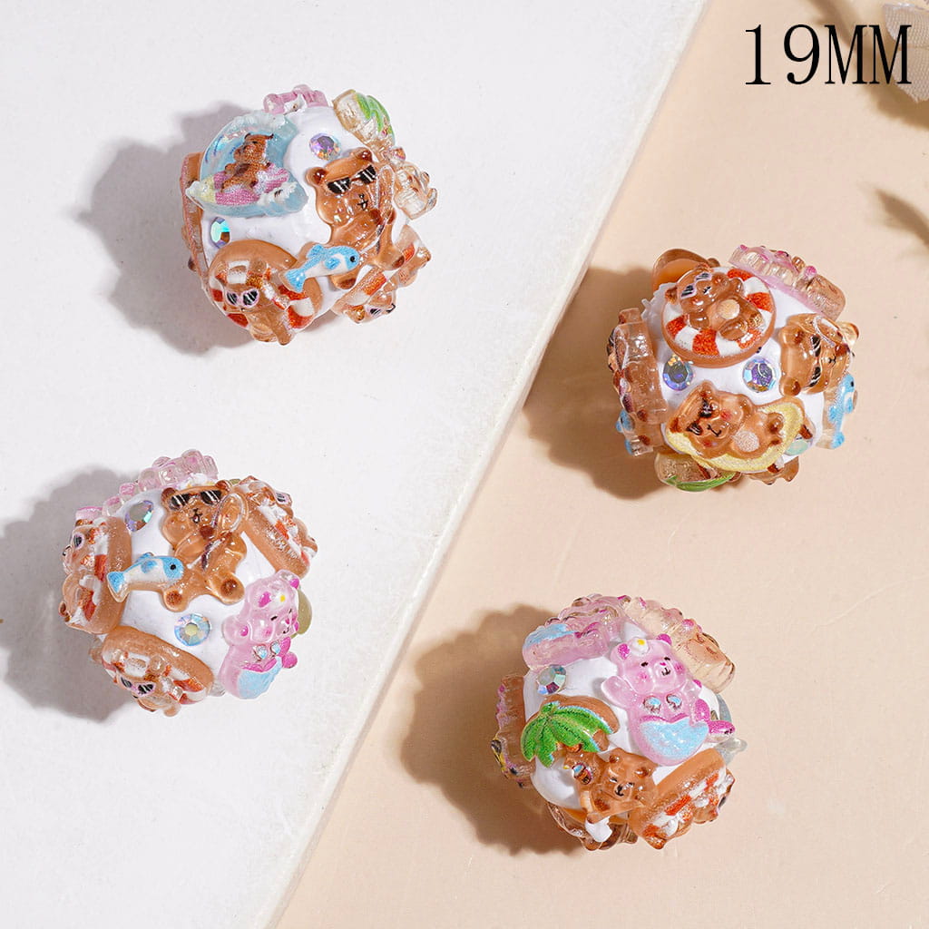 Cute Bear & Picnic Theme Happy Bear in Summer Holiday Clay Beads with AB Rhinestones19MM, Random Mix