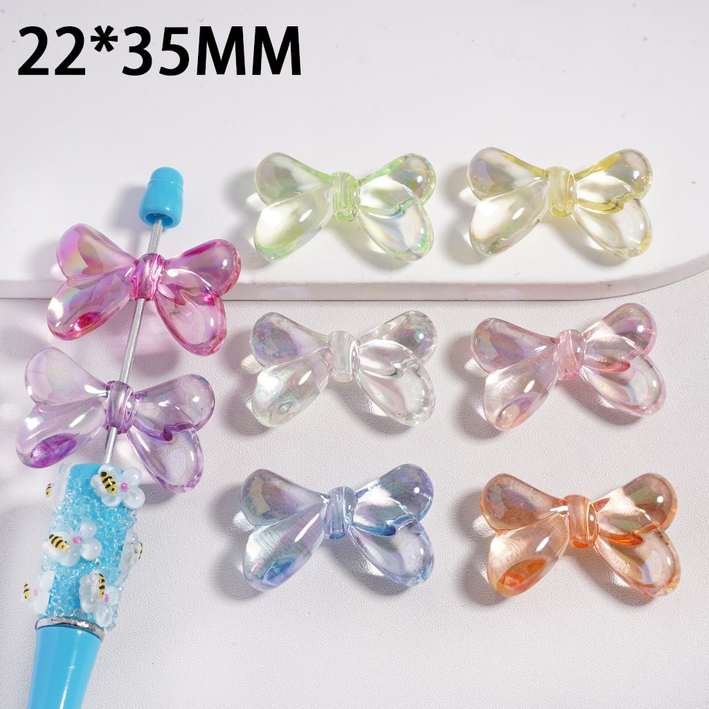 UV Coated Cute Bowknot Translucent Acrylic Beads 22*35MM, Random Mix